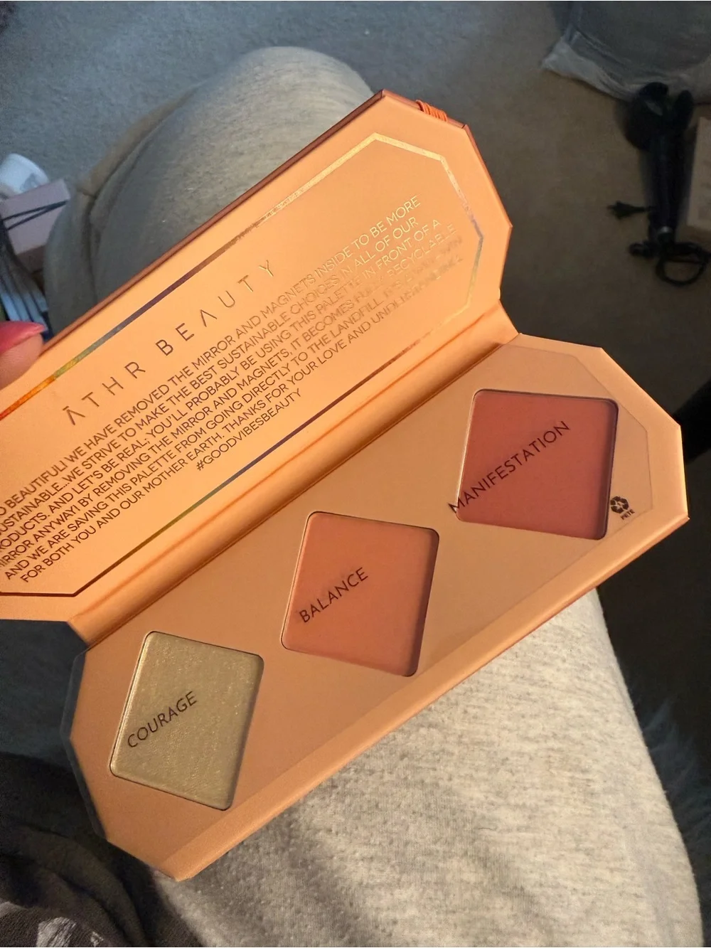 amika Peach-Pink Geometric Blush Compact with Gold Accents